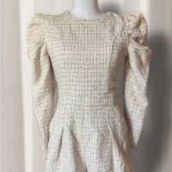 TCEC Black and White Tweed Puff-Sleeve Jumpsuit - Picture 3 of 12